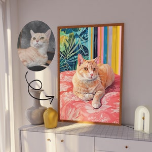 Custom Cat Portrait Painting, Personalized Pet Portrait From Photo, Cat Lover Gift, Pet Memorial Gift, Custom Cat Printable Digital Wall Art