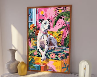 Impression chien maximaliste, décoration de dortoir BCBG, décoration dopamine, art mural tendance, imprimé animal coloré, décoration esthétique d'appartement, oeuvre d'art à imprimer