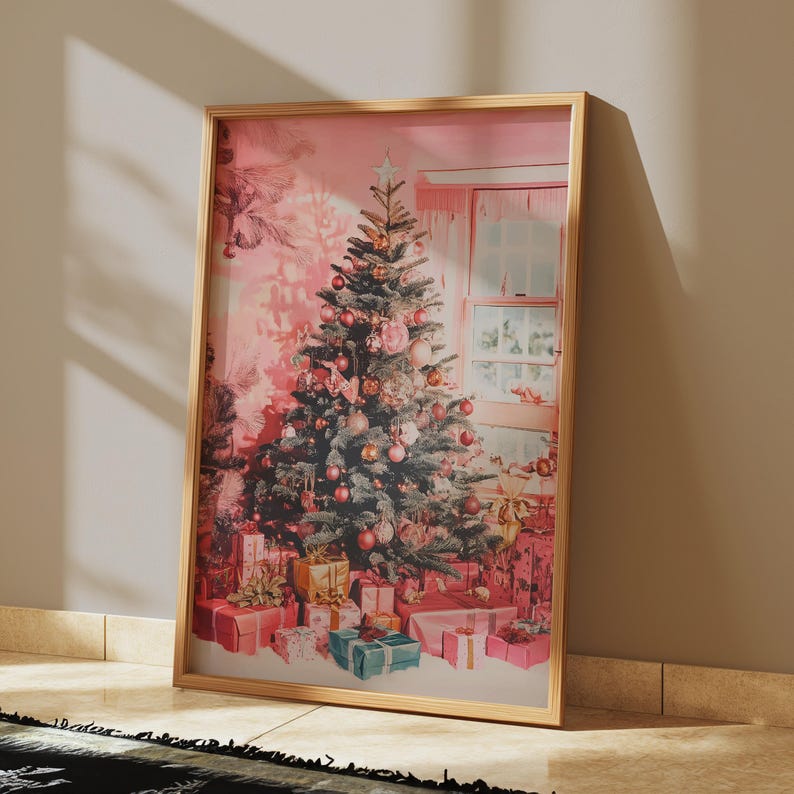 Pink Aesthetic Poster Print, Girly Apartment Christmas Decor, Soft Pink