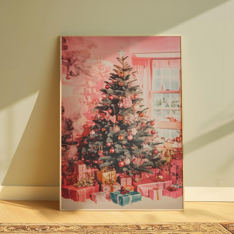 Pink Aesthetic Poster Print, Girly Apartment Christmas Decor, Soft Pink