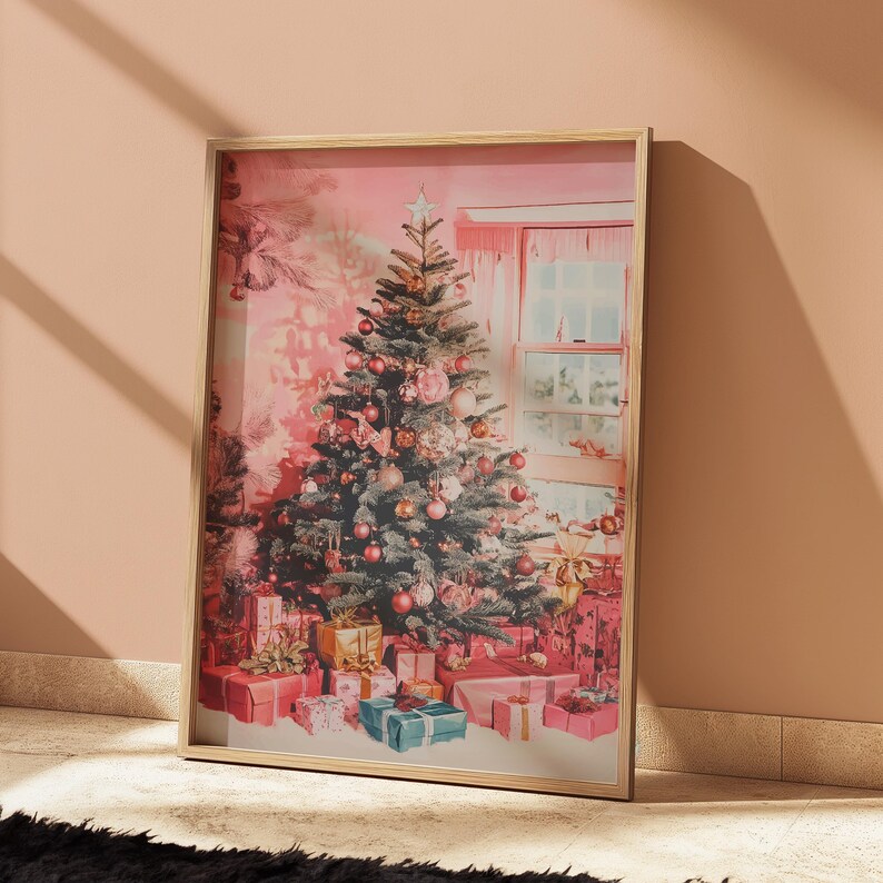 Pink Aesthetic Poster Print, Girly Apartment Christmas Decor, Soft Pink