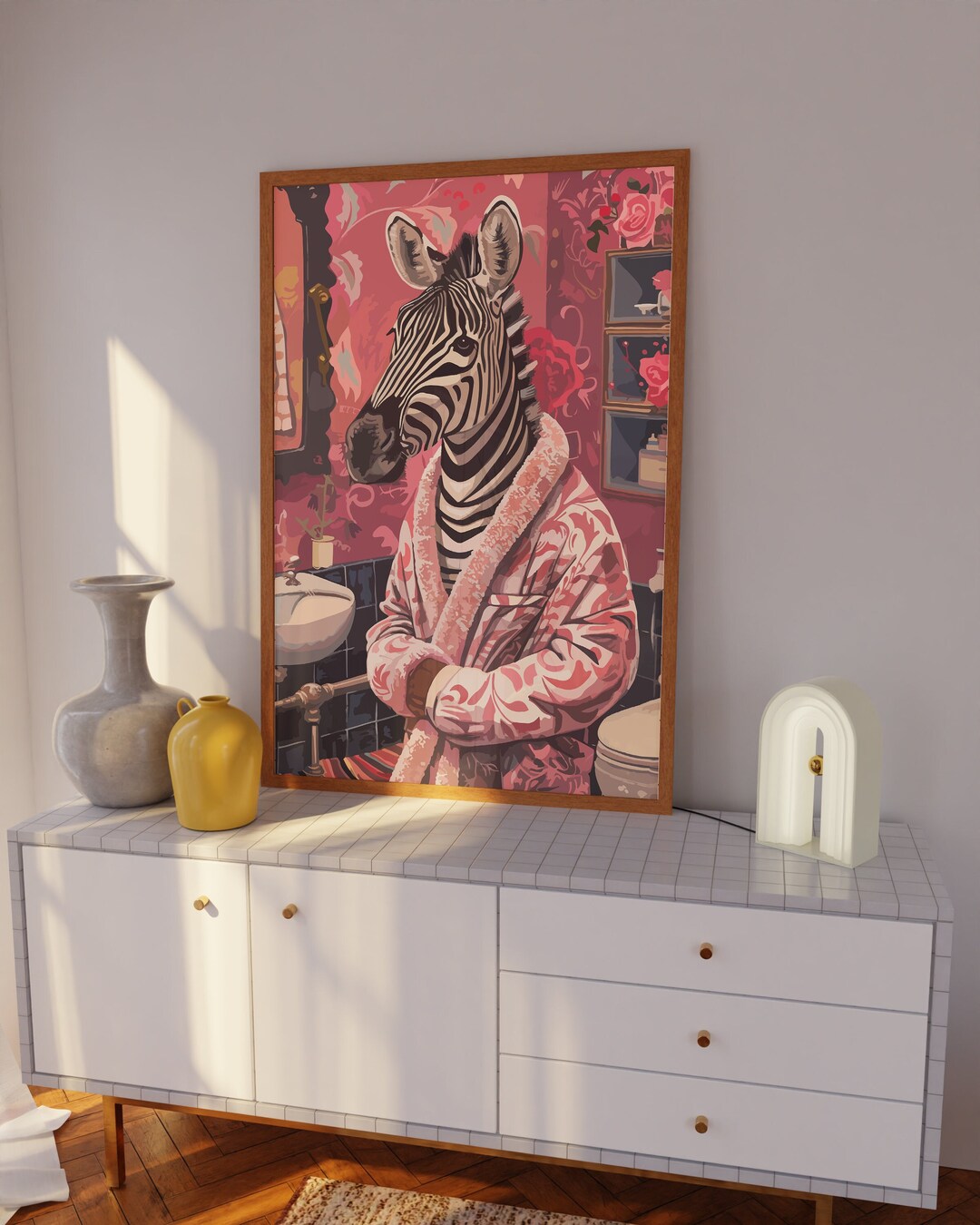 Funky Zebra Bathroom Wall Art Print, Maximalist Bathroom Poster, Preppy ...