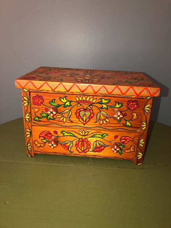 Vintage handmade wooden jewelry box