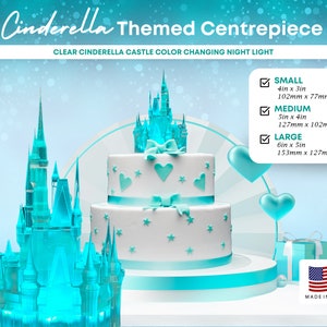 Cinderella Castle Multi Colored LED - Cake Topper - Wedding - Night Light - Baby Shower - Birthday - Lamp - Kids Room - 3D Printed - Gift