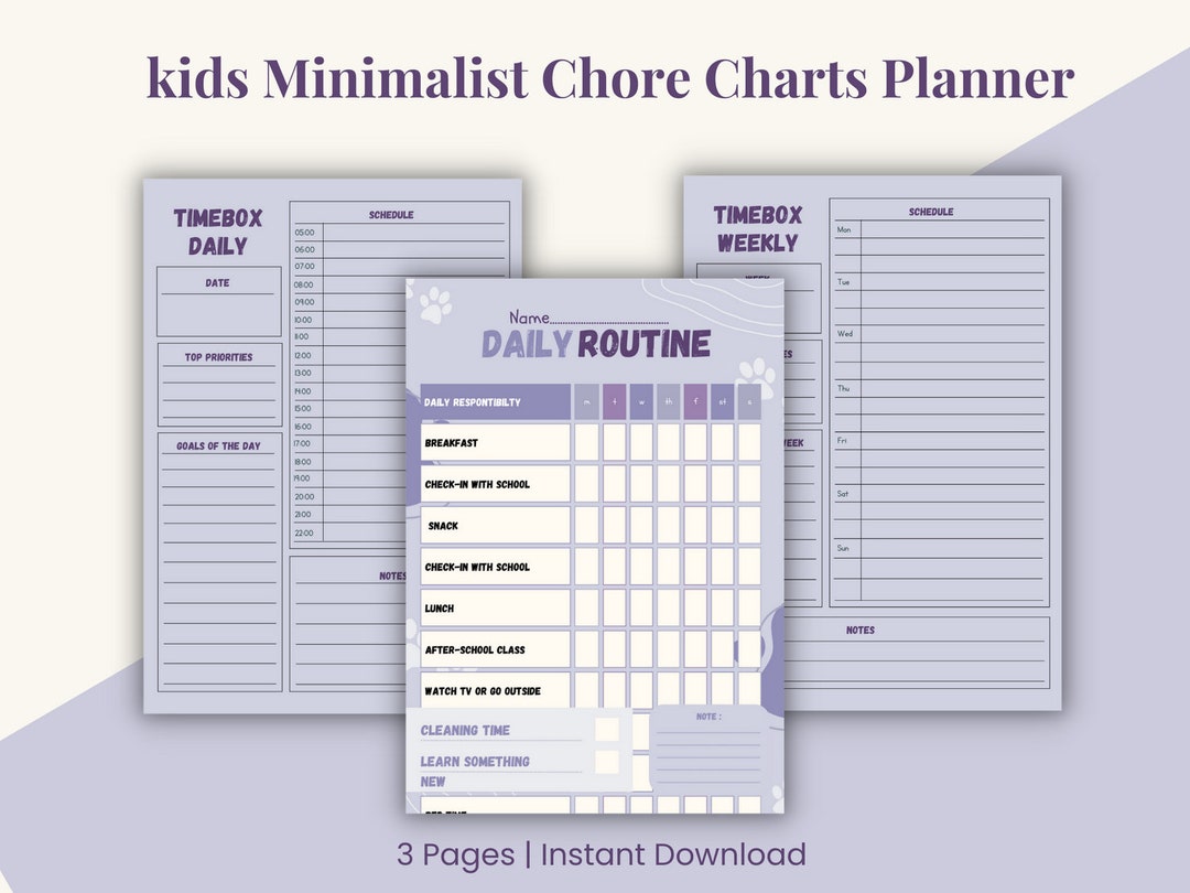 Kids Minimalist Chore Chart, Undated Digital Planner, Undated Planner ...