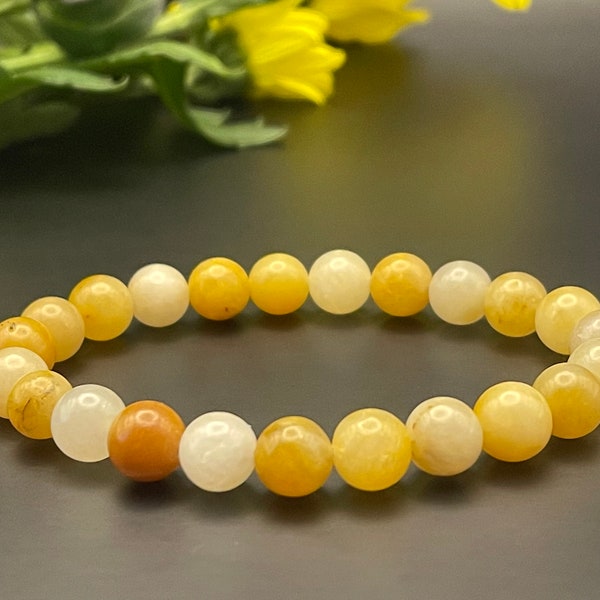 Yellow Jade beaded bracelet 8mm made with natural gemstone, crystal bracelet friendship bracelet  Christmas gift Gifts for Her Gifts for Him