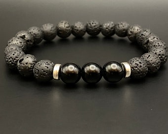 Lava Beads Bracelet made with 8mm Natural Gemstones, Nature's Embrace: Handmade Lava Stone Bracelet for Men and Women