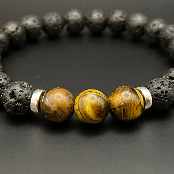 Men's lava beaded bracelet made with 8mm beads of volcano lava stone, stretch bracelet designed for men and women