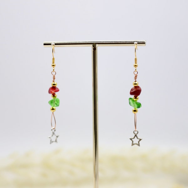 Dangle Crystal Gemstone Earrings, Red Jasper, Green Crystal, Gemstone Crystal Earrings, Handmade earrings, Jewellery Gifts, Gifts for Her