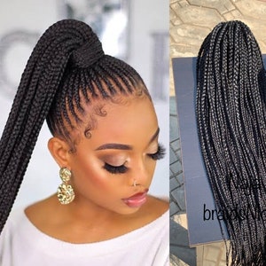 Handmade braided ponytail for black women, ponytail wig, hair Extension, 27” ponytail with straight ends, light weight wig, braids wig