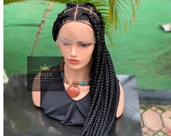 Jumbo Knotless Box Braided Wig: 36 Inch Full Lace, Handmade  display picture 1