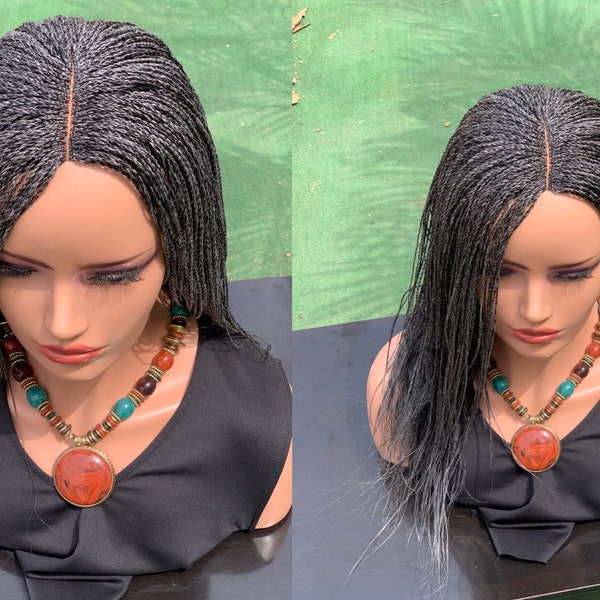 Ready to ship Salt and Papper Micro Million Senegalese twist Wig for Black women | Llightweight Gray wig| Glueless  wig |micro twist Bob wig