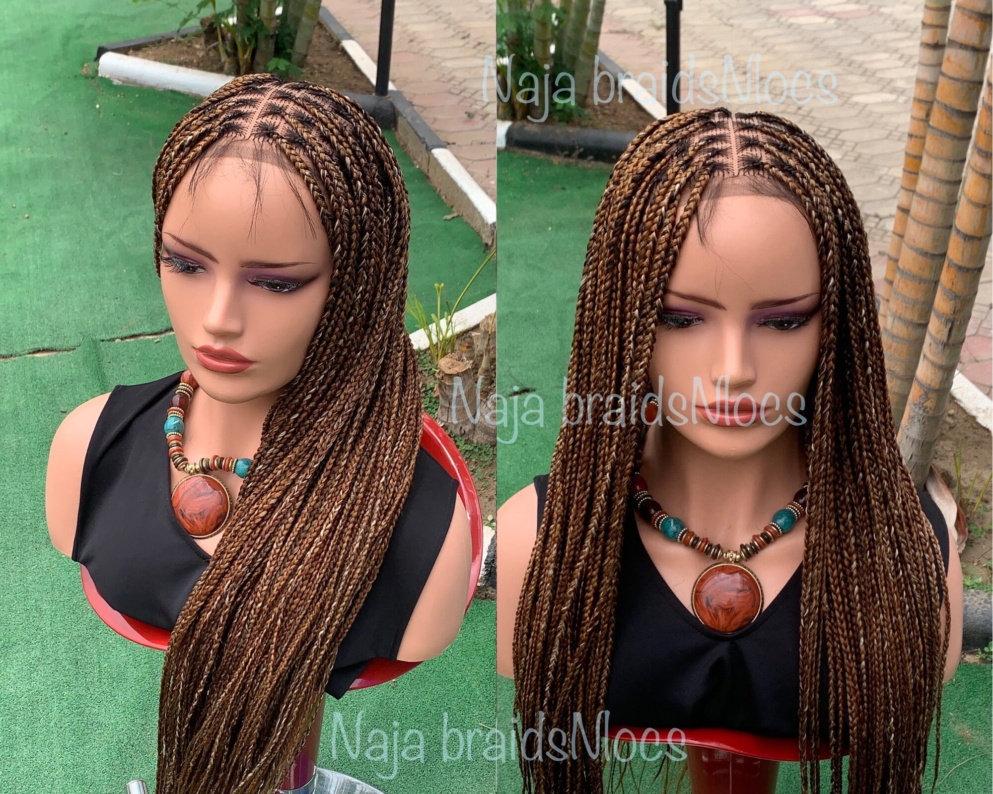 Knotless Braid Wig: Mixed Color, Full Lace, Cornrow Style - Etsy