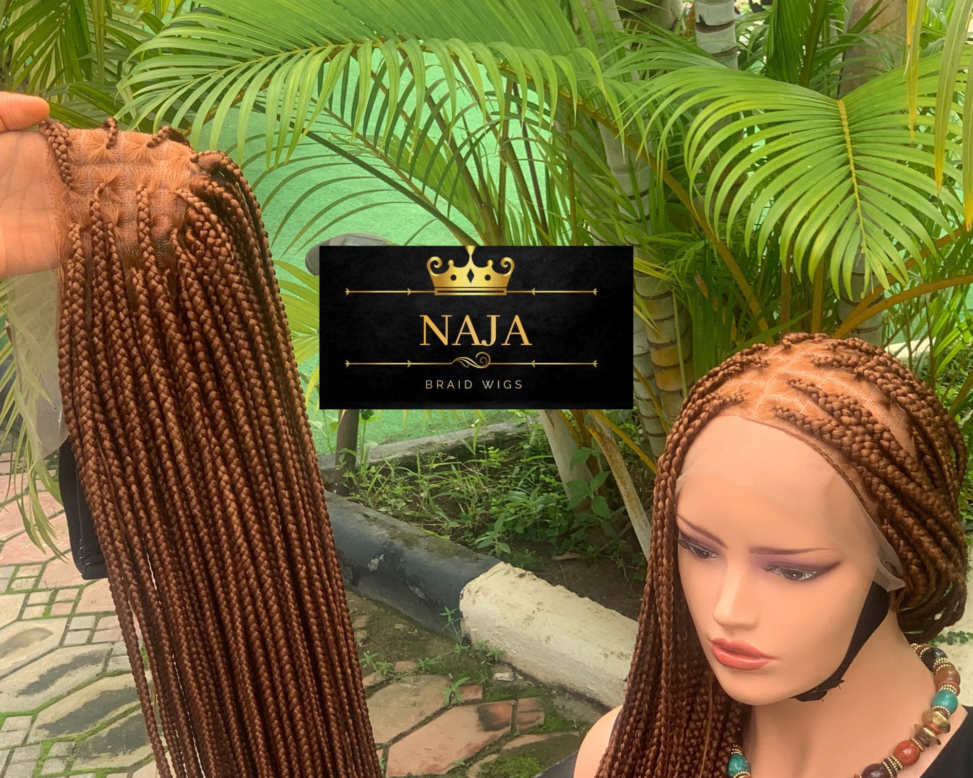 Knotless Braided Wig: Full Lace, Color 30, Mid Back Length
