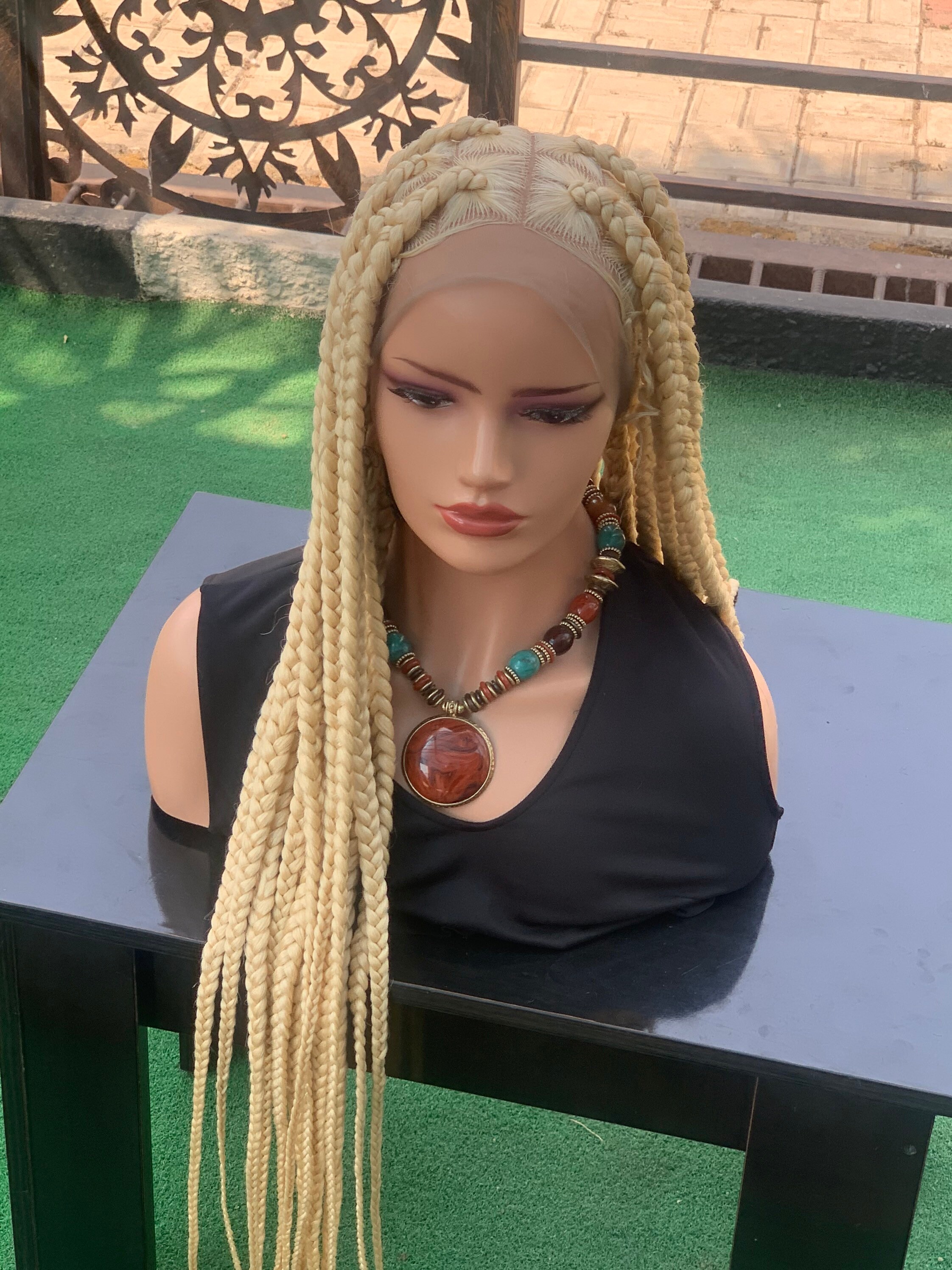 Full lace #613 blond chunky knotless braided wig Amazon.com : BTWTRY Blonde #613 Micro Braided Synthetic Lace  main image 3
