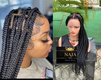 Ready To Ship Chunky Knotless Braid For Black Women| 35” Butt Length Full Lace Braids | Jumbo Box Wig| Lace front wigs| boho locs| Long wig