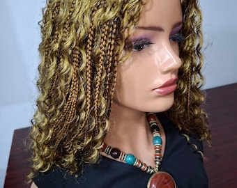 Peruca Boho Box Braids: Cachos soltos sem nós, Fecho de renda com ondas suaves até a metade das costas