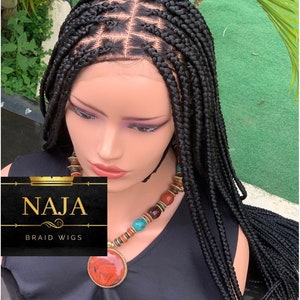 Knotless Braided Wig | Black Medium Braid, Lace Frontal Wig