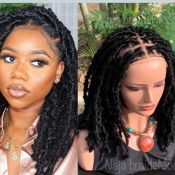 Faux Locs Braided Wig | DreadLocks Wig| Butterfly Locs Wig| Lace front Faux Locs|Short braided Wigs| 16”Bob wig braids| handmade Boho wig