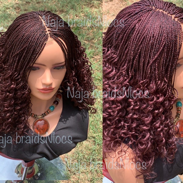 Ready to ship Knotless Braids With Curls For Black women, Short Wig, Curly wig, Box braid, Full lace, Glueless shoulder length braids wig
