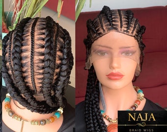 Ghana weaving braided wig| feedin stitched wig | light weight CORNROW wig | Ready to ship black wig| Stitched braids wig for black women