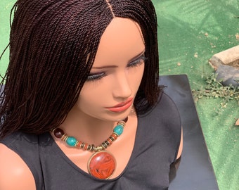 Micro Senegalese Twist Bob Wig | Brown Braided Closure Wig