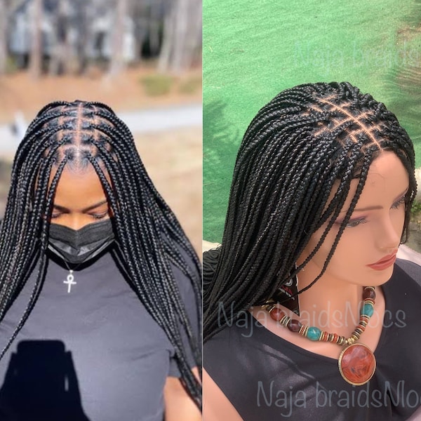 Ready to Ship Knotless Braided wig| Handmade Lace Front Wig| Braids wig for Black woman| waist Length Braided wig|cornrow Box Braid wig