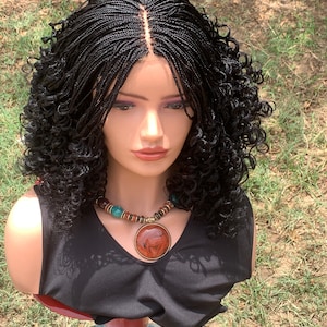 Ready to ship Knotless Braids With Curls For Black women, Short Wig, Curly wig, Box braid, Full lace, Glueless shoulder length braids wig