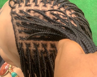 READY To Ship Full Lace Small Knotless Braided Wig For Black Women | 1B | Micro Braids wig | Skinny Plate Braids Wig| updo full lace braids