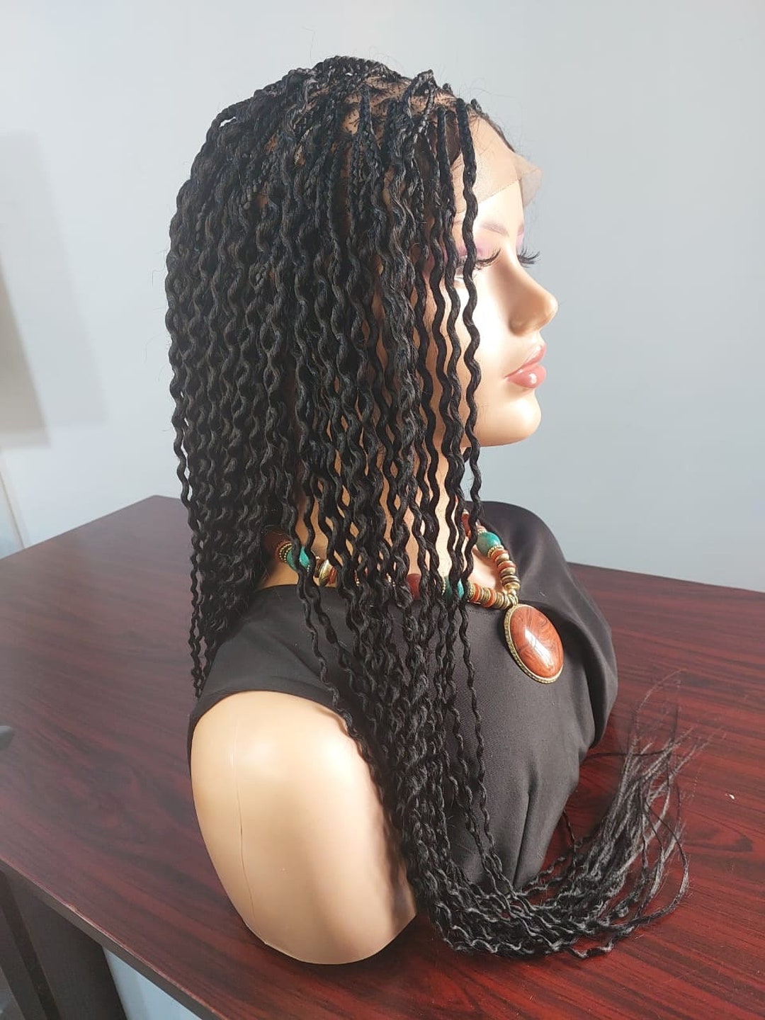 Full Lace Braided Wig: 35 Inch Black Curly Wavy Braids - Etsy