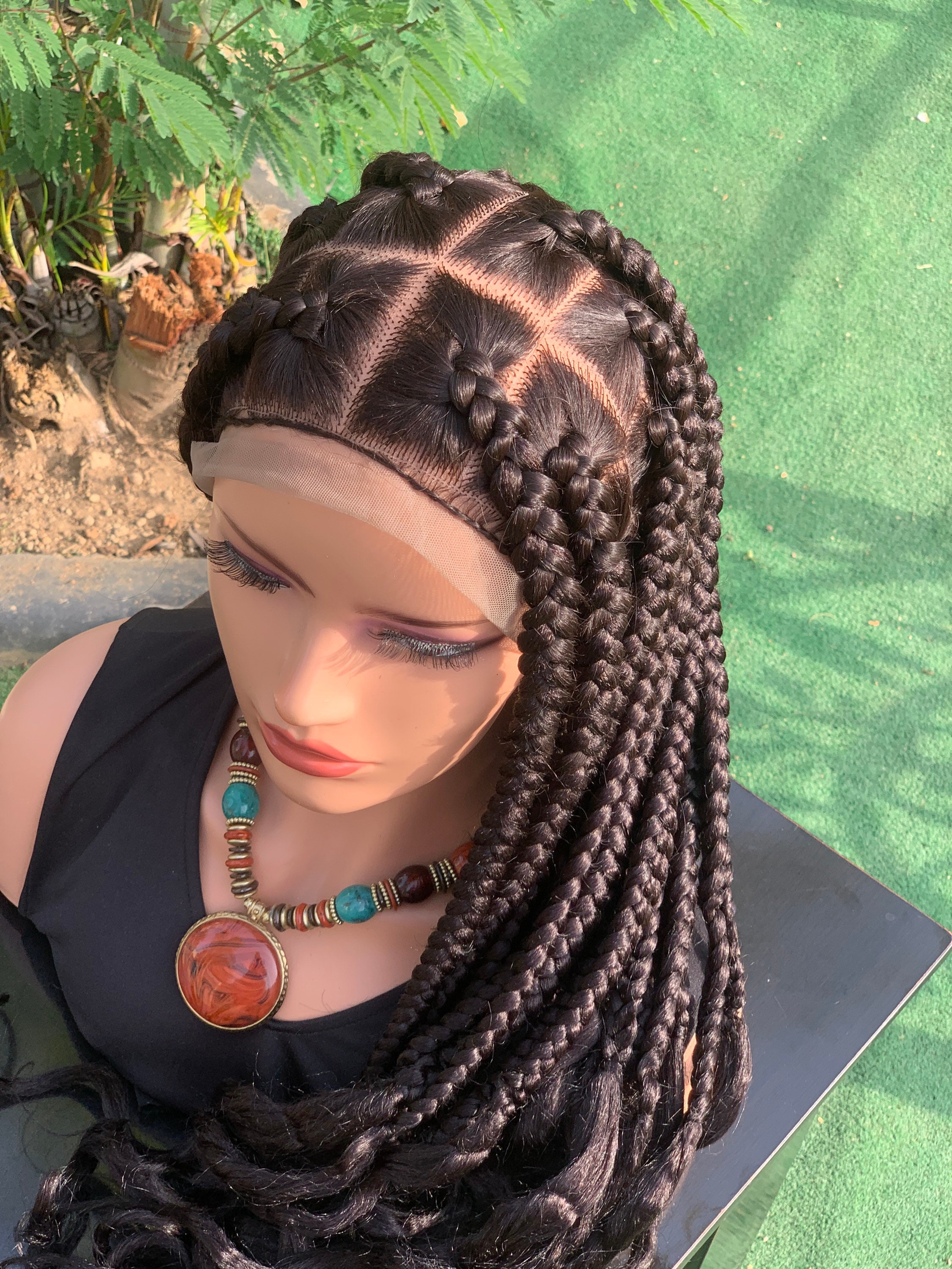 Knotless Braid For Black Women| 24”mid back Full Lace Braids | Jumbo Box braid Wig| Color 1B Wig| Cornrow Wig| Faux Locs wig| Dreadlock Wig|