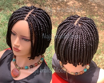 Bob Braided Wig for Black Women| 10” Short Wig| Glueless wig| Custom Wig , Braided wig| Light weight Wig, Bob Wig, Jaw Lengths Wig