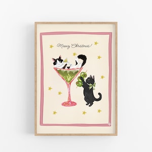 CHRISTMAS CUSTOM PET Drawing | Custom Print | Pet Portrait | Cocktail Dog or Cat Portrait | Digital Download | Delivers Before Christmas |