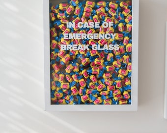 CUSTOM In Case of Emergency Break Glass | Real Candy | Shadow Box | Custom Shadow Box | Vinyl | 3D Art | CANDY INCLUDED | Wall Decor