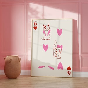 CAT CAD 6 de Corazones Rosa y Rojo, Impresión de Descarga Digital, Decoración de Pared, Arte Imprimible Grande, Impresiones Descargables