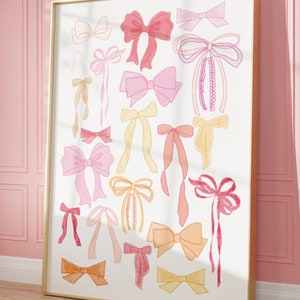 SHERBET SUNSET BOWS| Modne akwarelowe kokardy ścienne | Sztuka Chinoiserie | Sztuka ścienna Grand Millennial | Pobieranie cyfrowe | Sztuka ścienna Preppy
