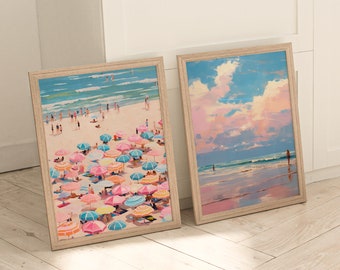 COSTAL BEACH ART | Retro Coastal Art | Vintage Beach Art | Trendy Wall ArtAbstract Coastal Painting | Digital Download | Set of 2