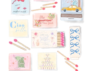 LARGE CUSTOM MATCH Box Digital Download | Digital Download Print | Wall Decor | Watercolor Painting | Valentines Gift