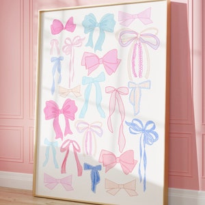 COTTON CANDY BOWS | Trendy Watercolor Bows Wall Art | Chinoiserie Art | Grand Millennial Wall Art | Digital Download | Preppy Wall Art