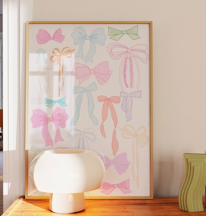 Trendy Watercolor Bows Wall Art | Chinoiserie Art | Coastal Wall Art | Grand Millenial Wall Art | Digital Download | Preppy Wall Art image 3