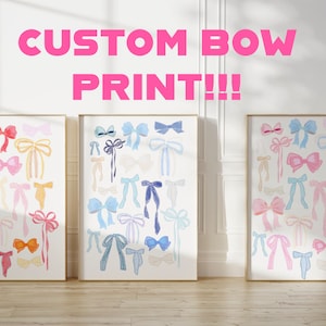 CUSTOM Trendy Watercolor Bows Wall Art | Chinoiserie Art | Coastal Wall Art | Grand Millenial Wall Art | Digital Download | Preppy Wall Art