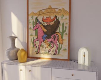 Abstract Western Cowgirl Print | Digital Download | Retro Western Print | Abstract Cowgirl Print | Desert Cowgirl Illustration | Trendy Art