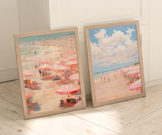 PASTEL COSTAL ART | Retro Coastal Art | Vintage Beach Art | Trendy Wall ArtAbstract Coastal Painting | Digital Download | Set of 2