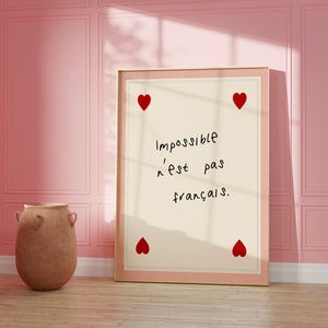 Rien n'est impossible dans la carte à jouer rose et rouge française, impression de téléchargement numérique, décoration murale, grand art imprimable, impressions téléchargeables
