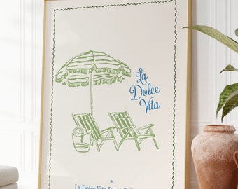 LA DOLCE VITA beach print | Retro Coastal Art | Vintage Beach | Trendy Wall Art | Italy Art Print | Digital Download | Costal Granddaughter
