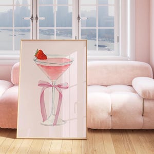 Coquette Pink Martini Bow Print, Vintage Art, Aesthetic Wall Art, Trendy Wall Art, Bow Wall Art, Cocktail, Poster Trendy Print, Dome Decor,