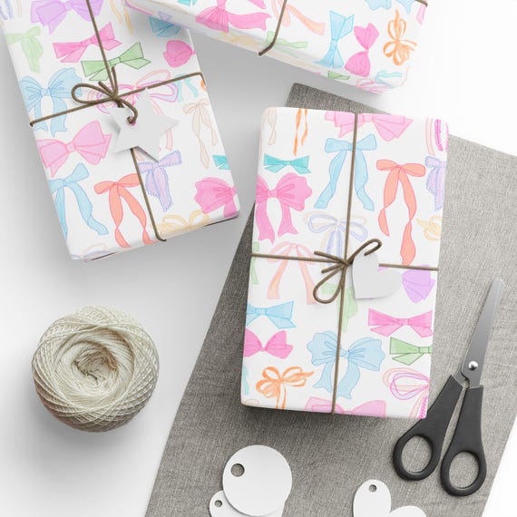 BOW WRAPPING PAPER |  Christmas Wrapping Paper | Girly Wrapping Paper | Birthday Wrapping Paper | Preppy Gift | Coquette Wrapping Paper