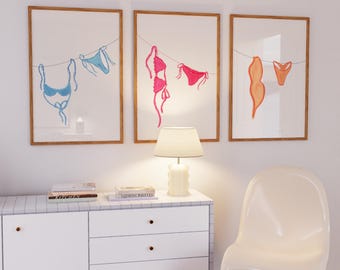 BIKINI ART PRINT | Set of 3 | Beach Poster | Beachy Print | Coastal Cowgirl Wall Art | Dorm and Apartment Decor | Digital Download