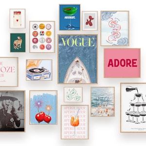 TRENDY SET OF 16 | Retro Wall Art | Digital Download | Dorm Decor | It girl Posters | Chic Posters | Luxury Print | Collage | Print Bundle