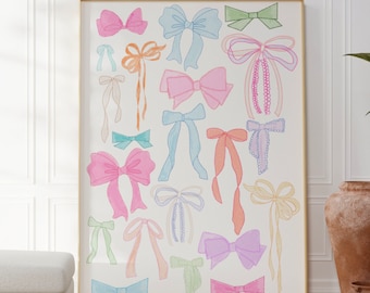Trendy Watercolor Bows Wall Art | Chinoiserie Art | Coastal Wall Art | Grand Millenial Wall Art | Digital Download | Preppy Wall Art
